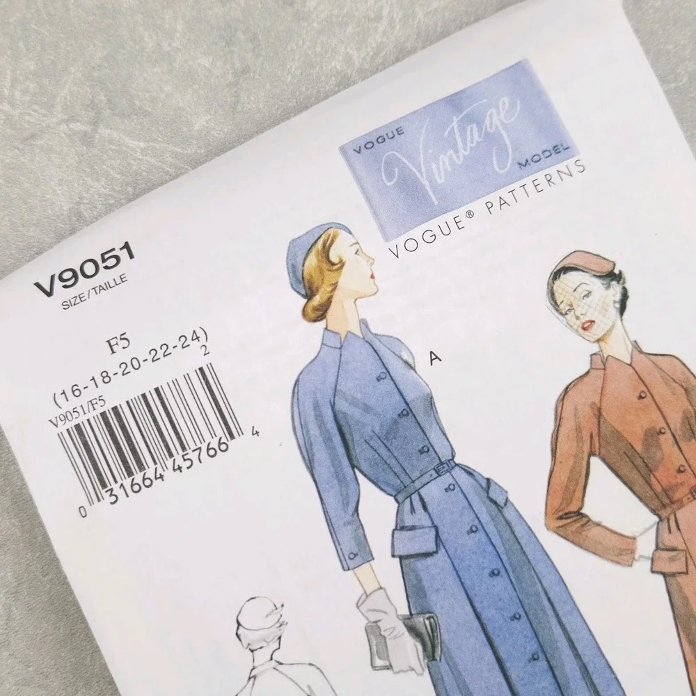 Vogue V9051 Vintage 1951 Shirtwaist Dress Sewing Pattern Retro Fashion Sz 16-24